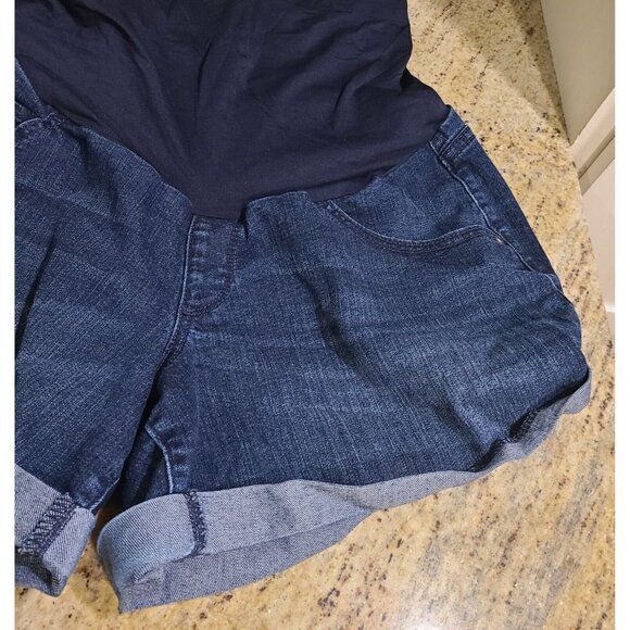 A:Glow Maternity Size 16 Full Panel Cuffed Boyfriend Jean Shorts  Blue - Picture 2 of 8